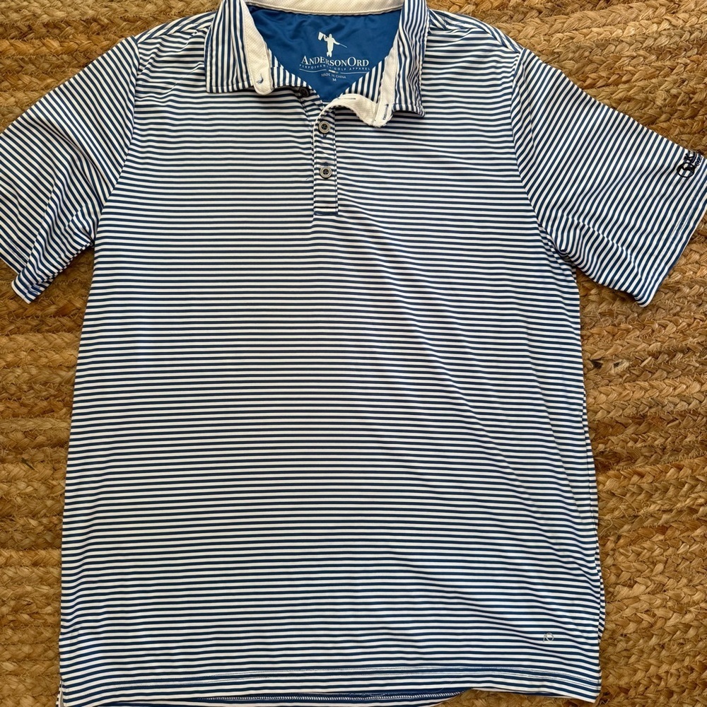 Anderson Ord Medium Blue & White Striped Golf Polo